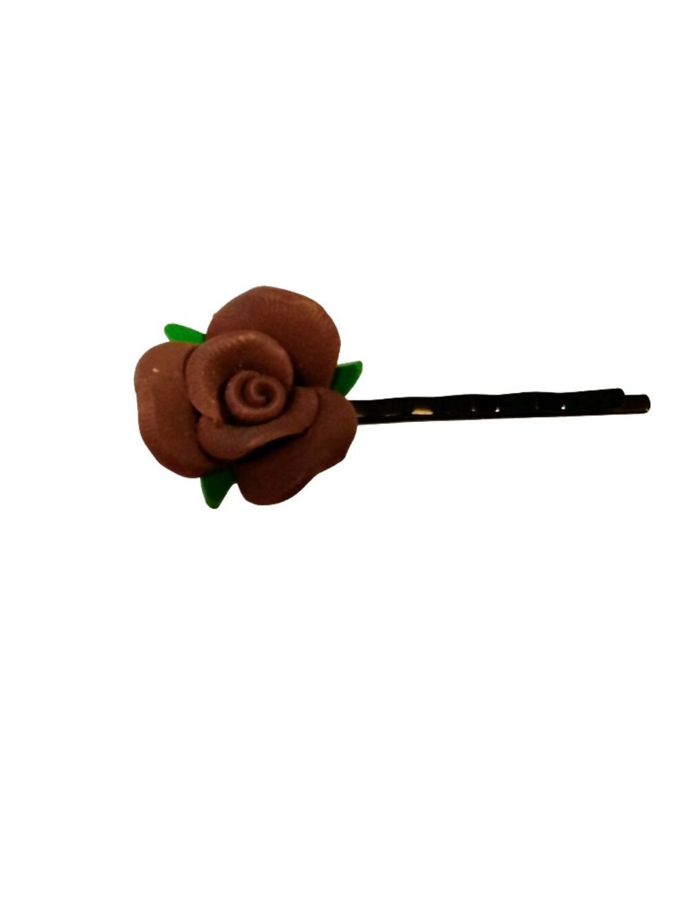 Womans Rose Hairpin Brown Bobby Pin Vintage Dough Handcrafted